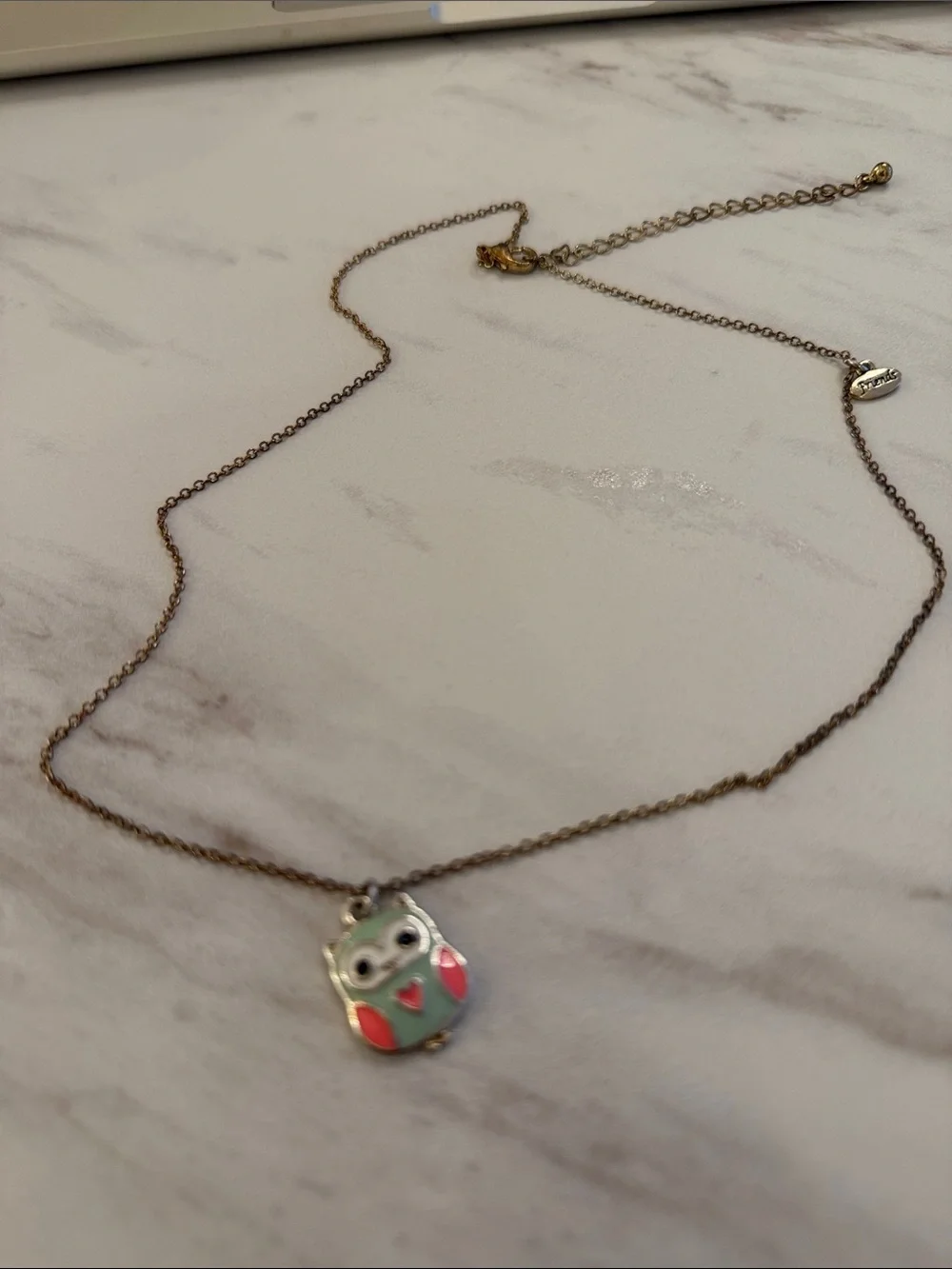 Vintage Style Gold Tone Enamel Owl Pendant Necklace